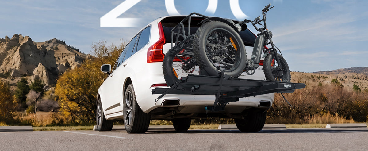 Electric trike loaded on the rack