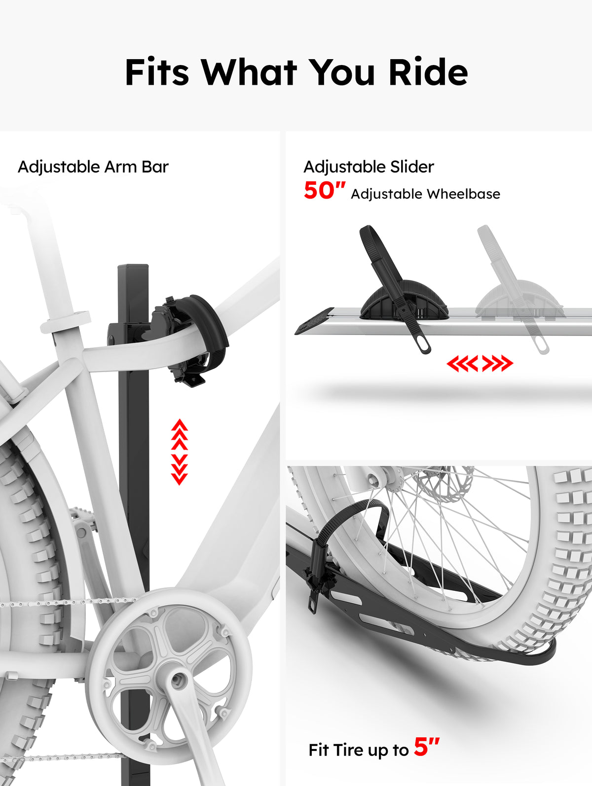 Adjustable arm bar, 50-inch wheelbase, 5-inch tires