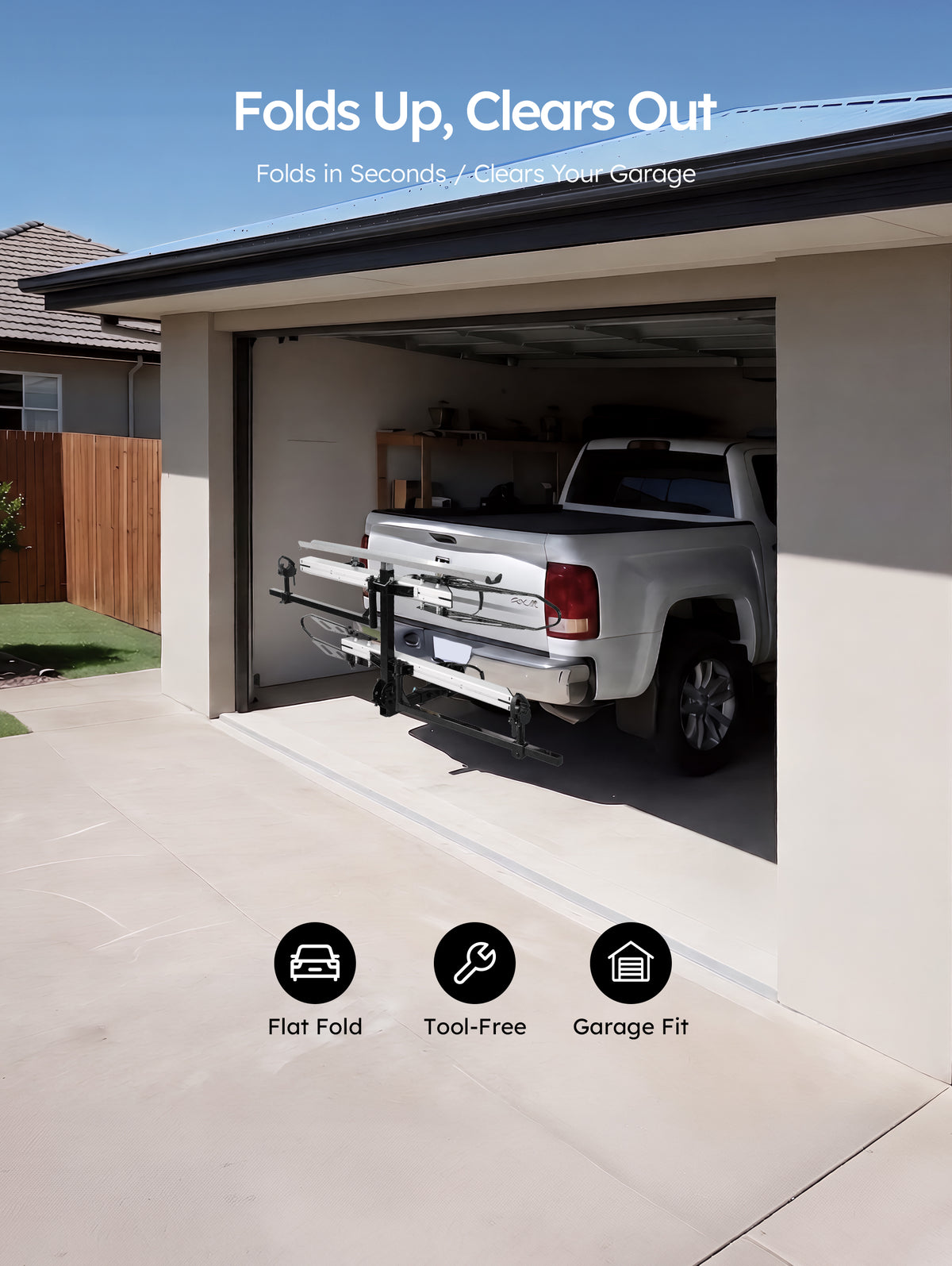 Folds up, clears the garage
